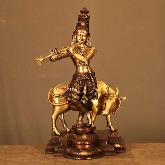 Craftview Lord Krishna With Cow standing on base 26.5"