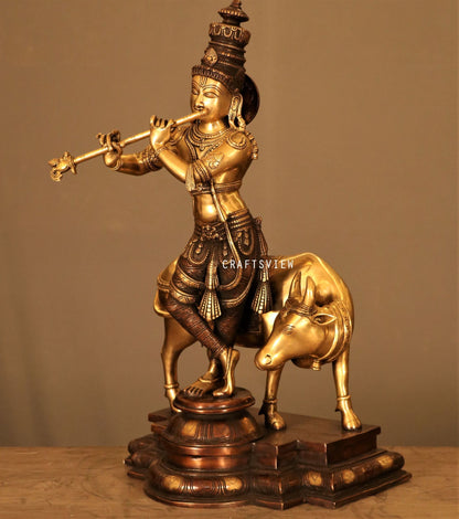 Craftview Lord Krishna With Cow standing on base 26.5"