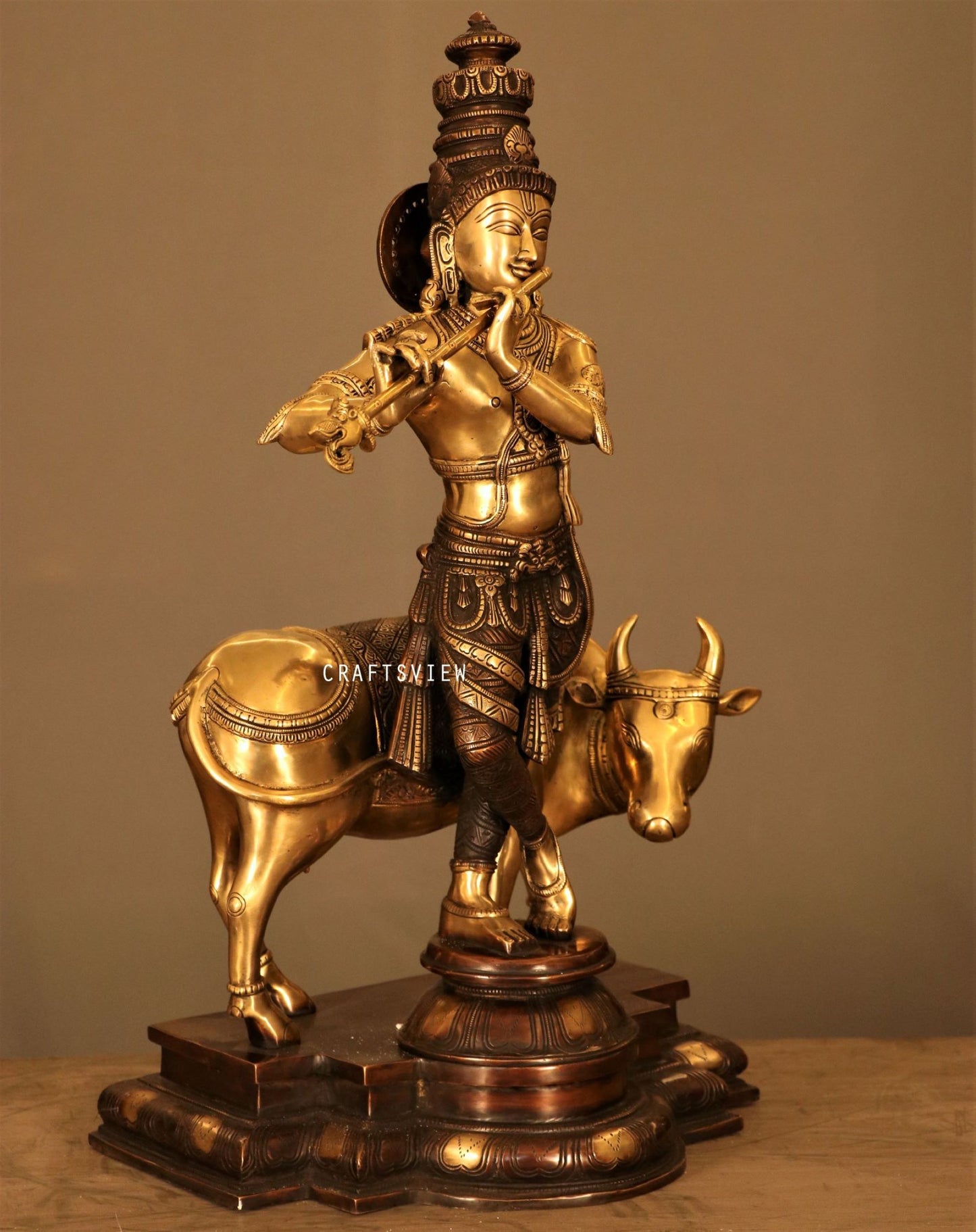 Craftview Lord Krishna With Cow standing on base 26.5"