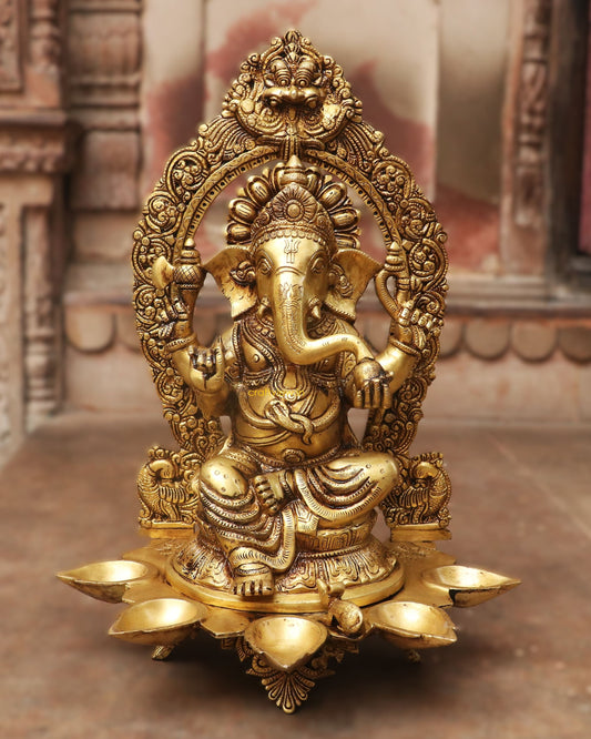 18" Brass Lord Prabhavali Ganesha Statue with 5 Oil Wick