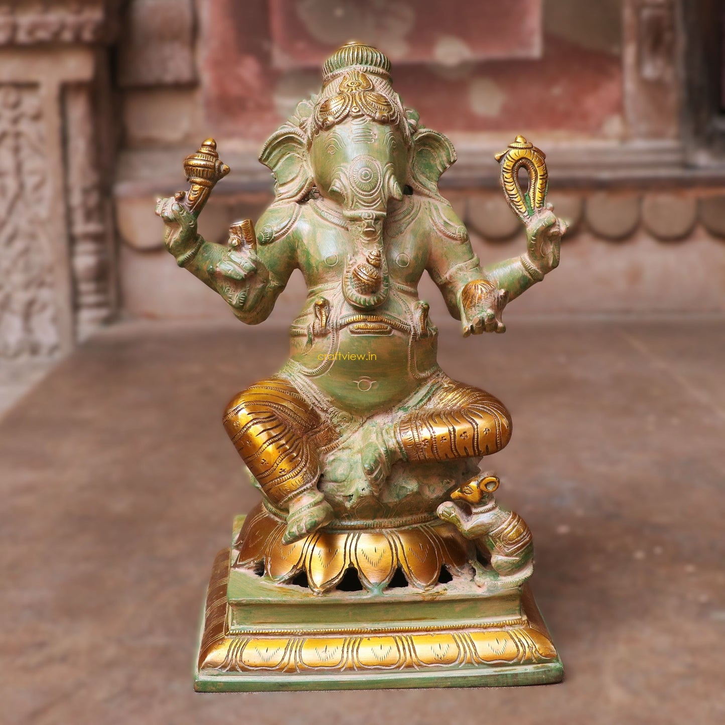 12" Brass Exquisite Ganesha Lakshmi Idols 2 Pieces Set