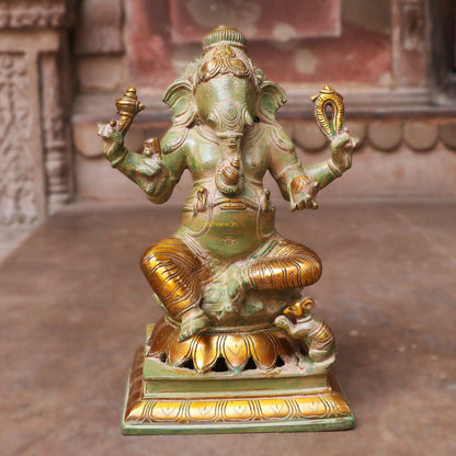 12" Brass Exquisite Ganesha Lakshmi Idols 2 Pieces Set