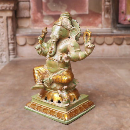 12" Brass Exquisite Ganesha Lakshmi Idols 2 Pieces Set