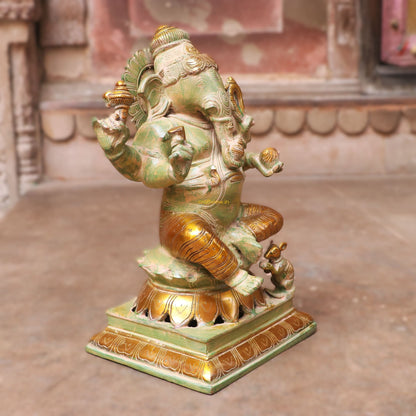 12" Brass Exquisite Ganesha Lakshmi Idols 2 Pieces Set