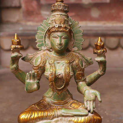 12" Brass Exquisite Ganesha Lakshmi Idols 2 Pieces Set