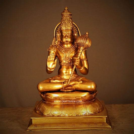 Brass Hanuman Sitting On Lotus Base