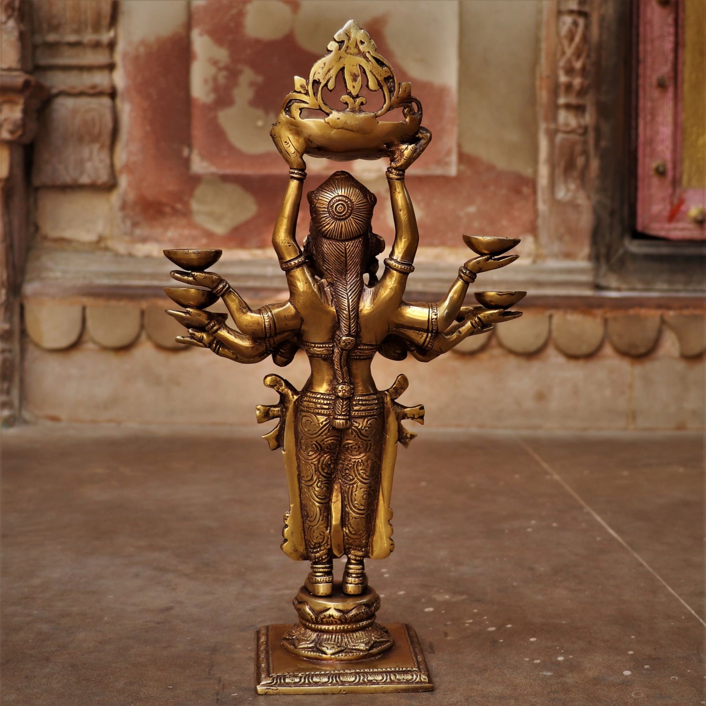 Brass Deep Lakshmi Statue Holding in Deep 16"