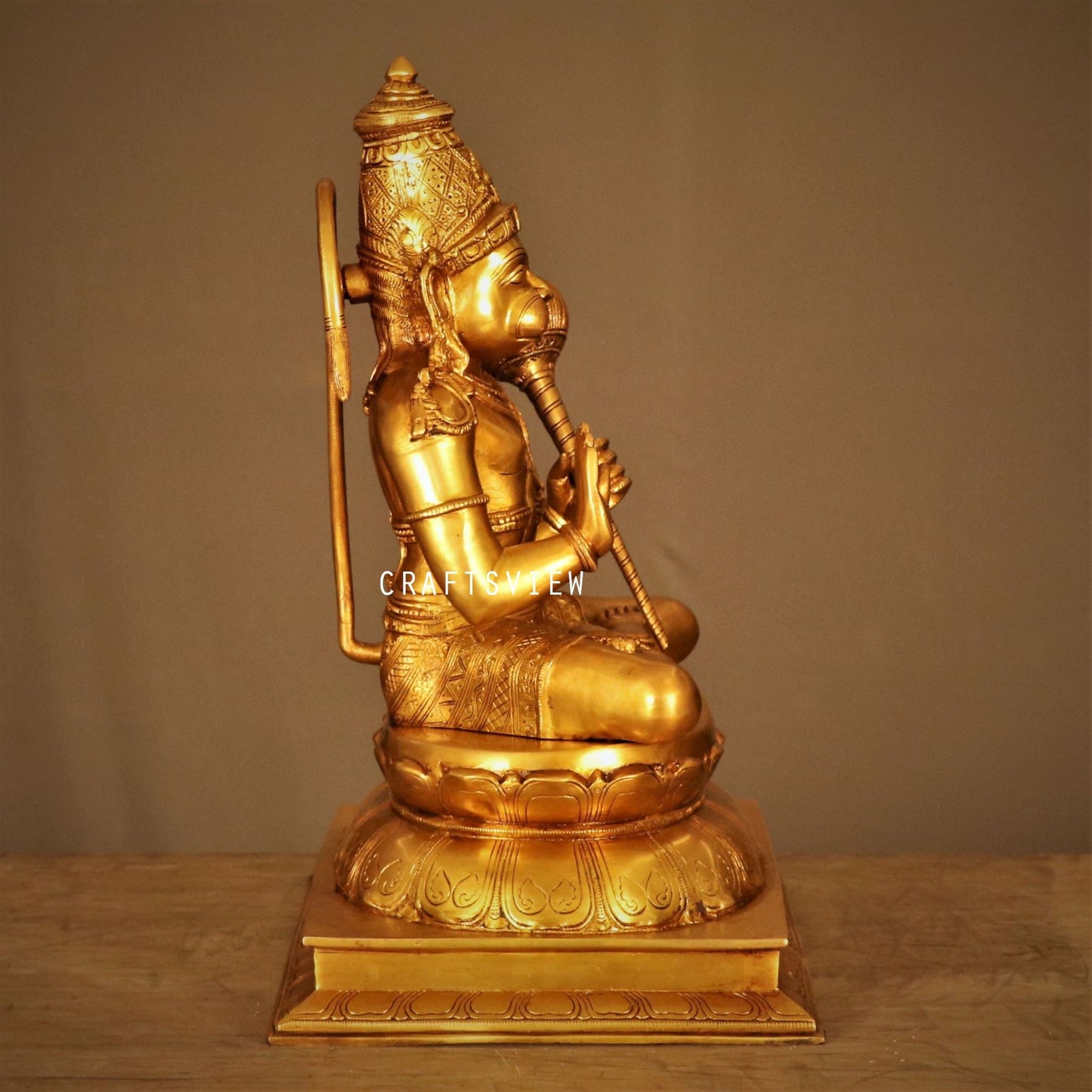 Brass Hanuman Sitting On Lotus Base