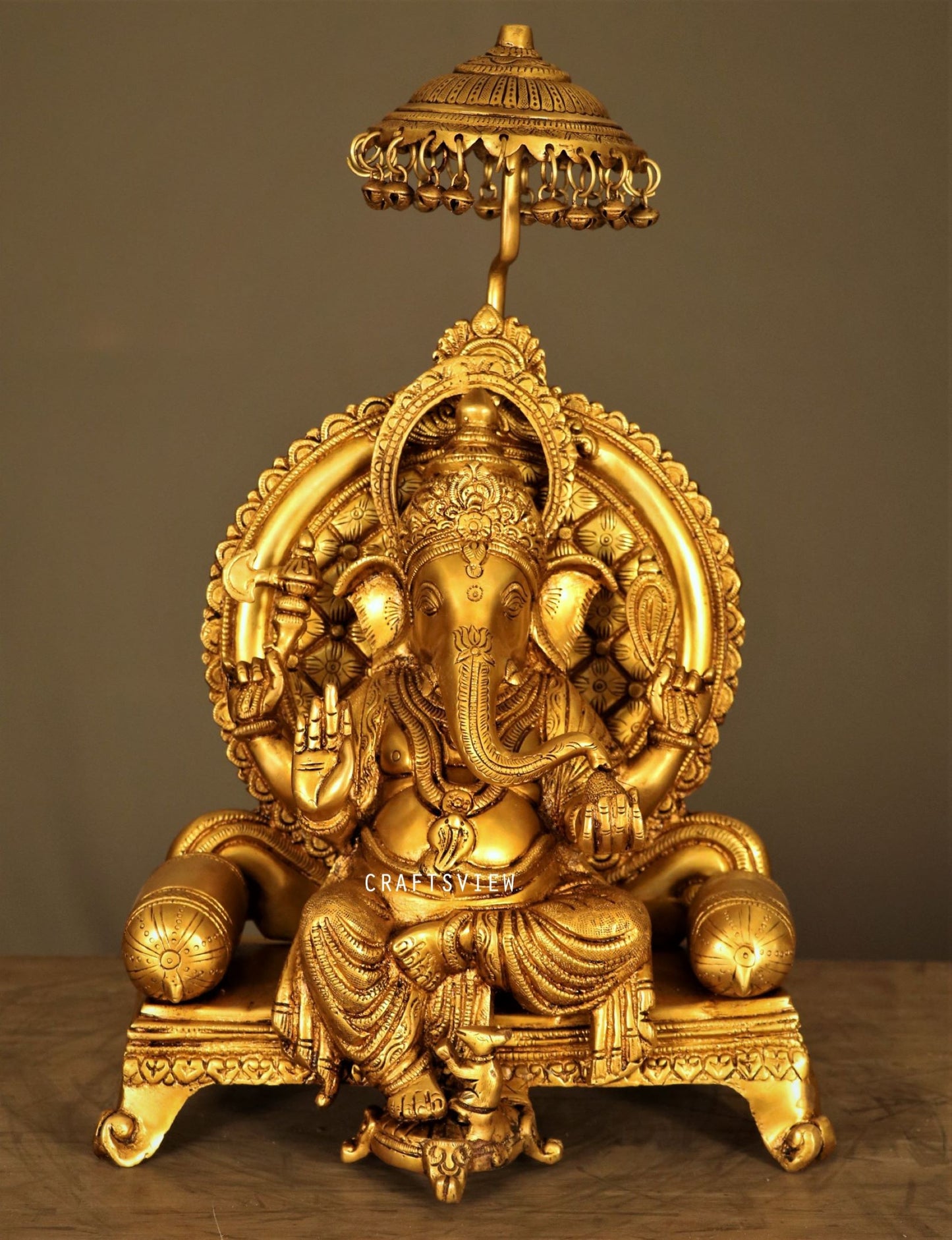 Brass Ganesh Statue Sitting On Sinhansan