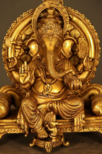 Brass Ganesh Statue Sitting On Sinhansan