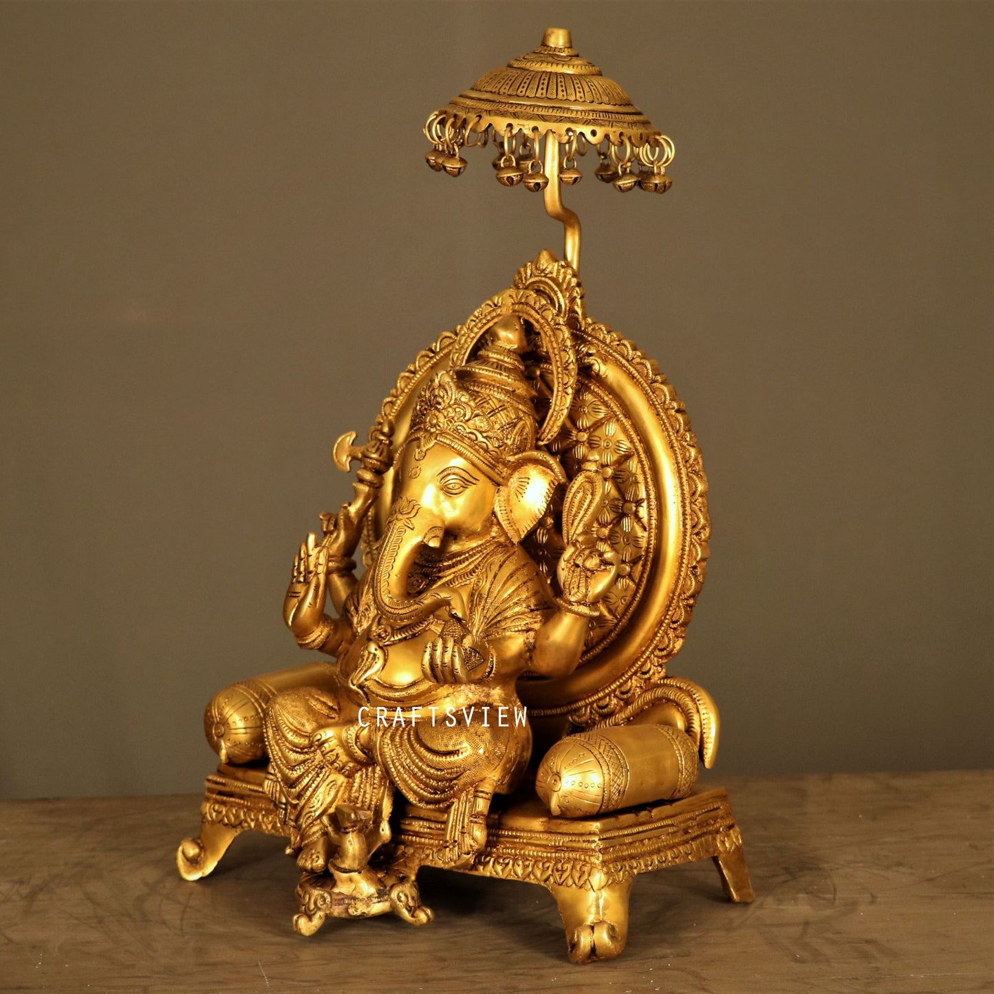 Brass Ganesh Statue Sitting On Sinhansan