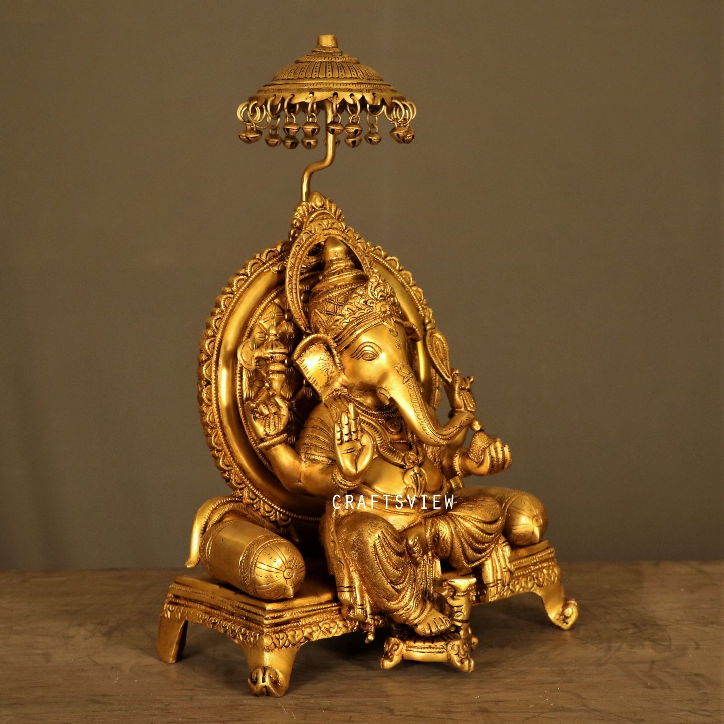 Brass Ganesh Statue Sitting On Sinhansan