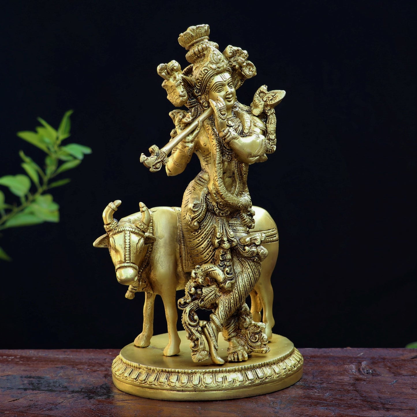 Brass Lord Cow Krishna Statue