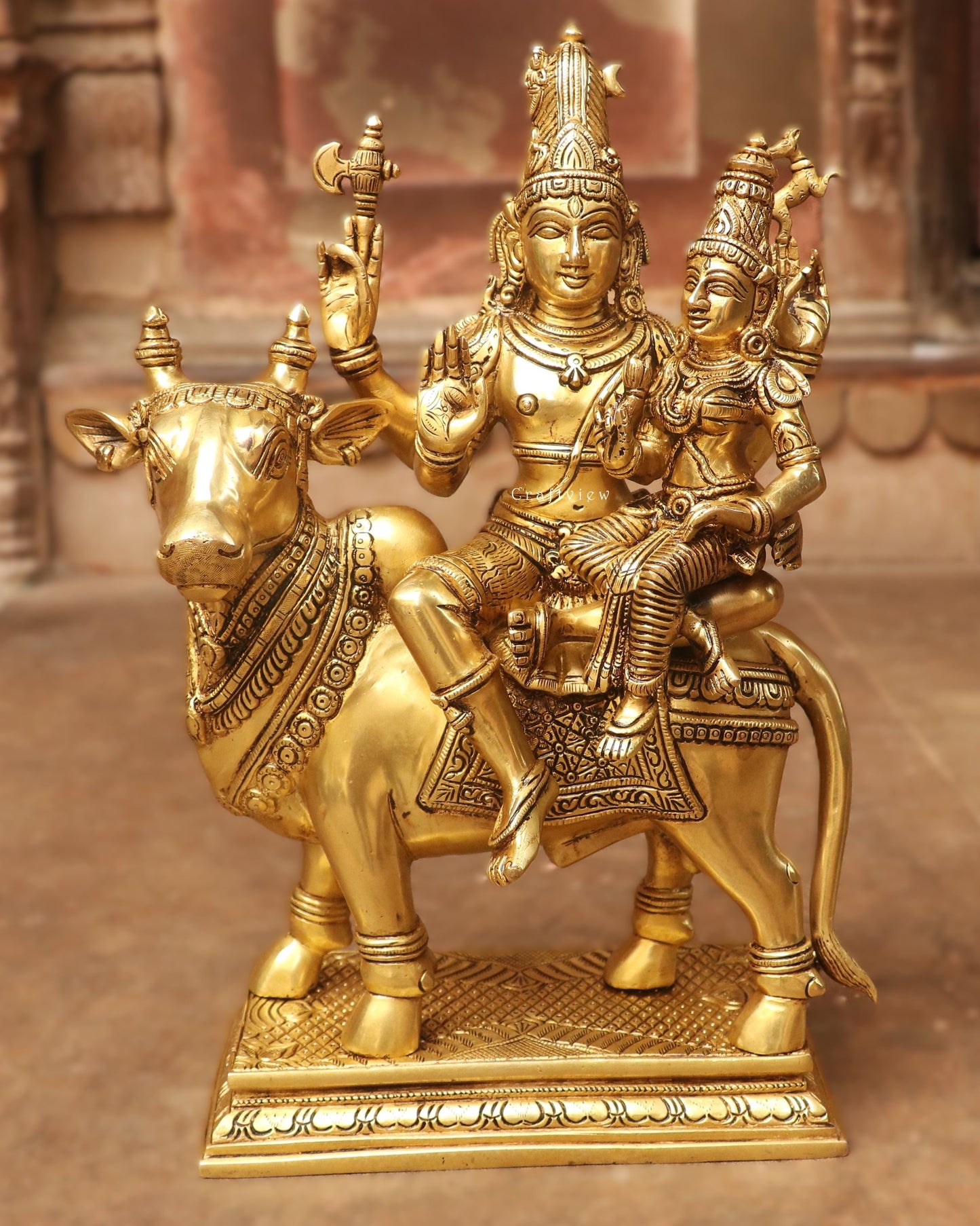 Brass Shiva Parvati Idol Sitting on Nandi