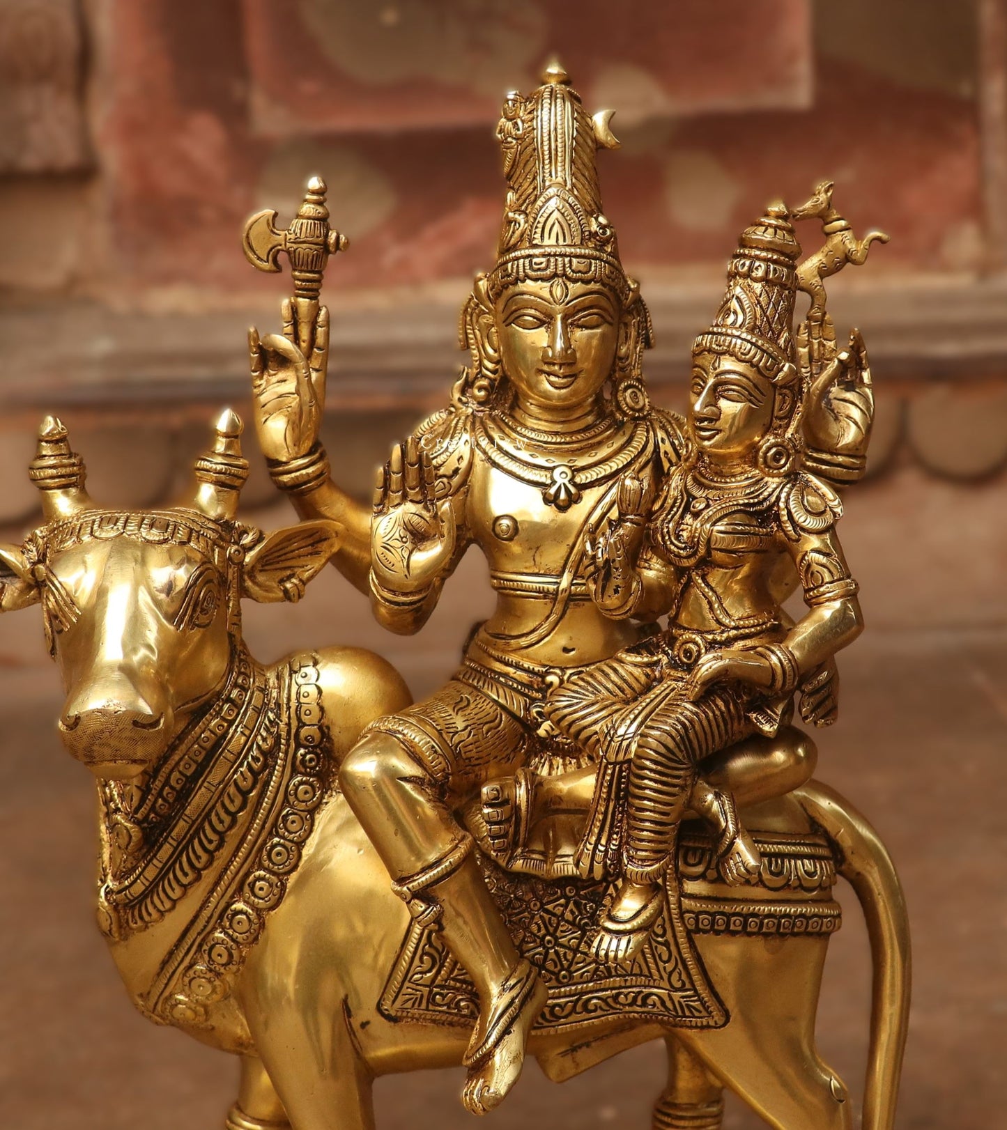 Brass Shiva Parvati Idol Sitting on Nandi