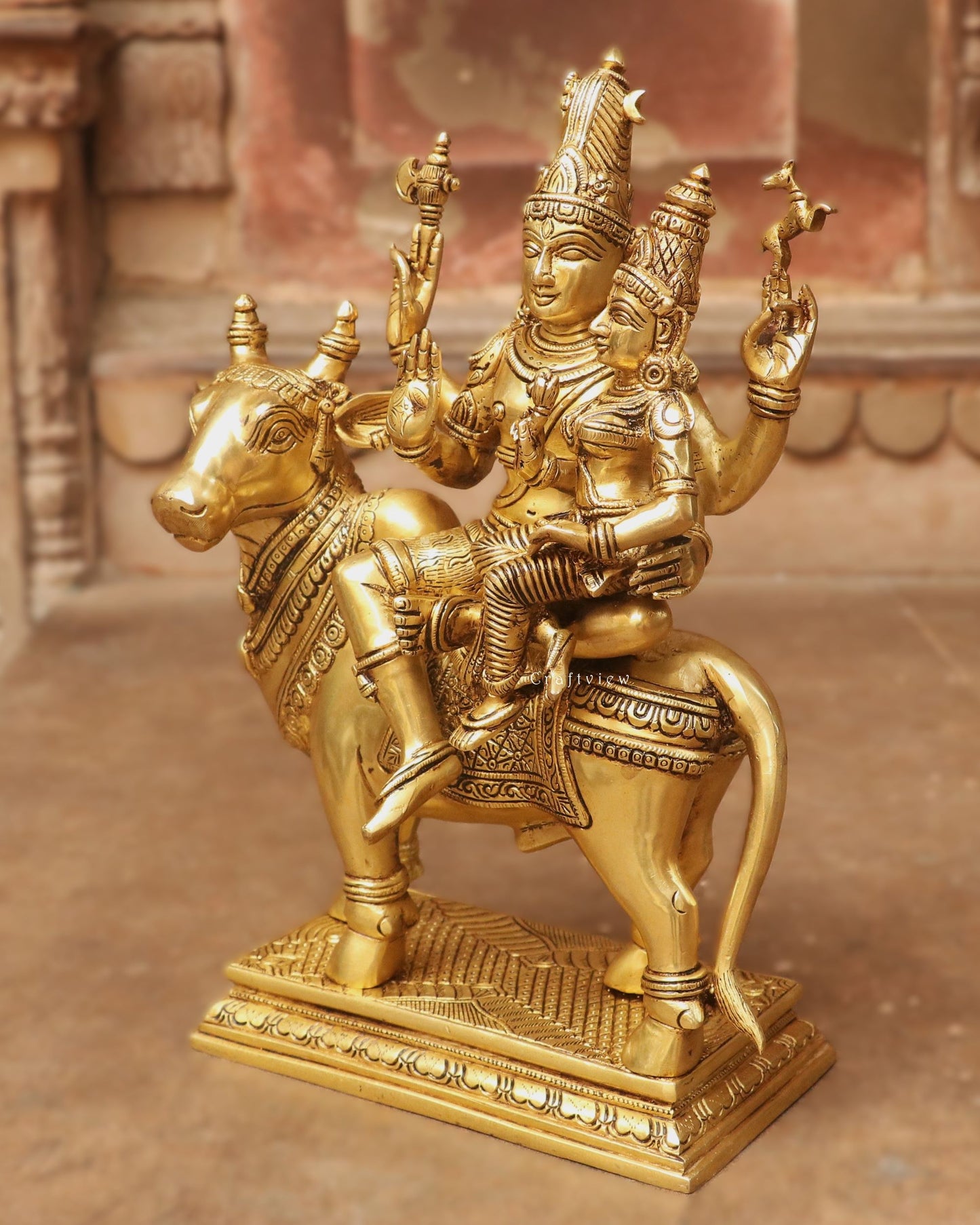 Brass Shiva Parvati Idol Sitting on Nandi