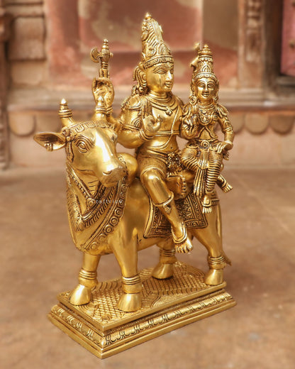 Brass Shiva Parvati Idol Sitting on Nandi