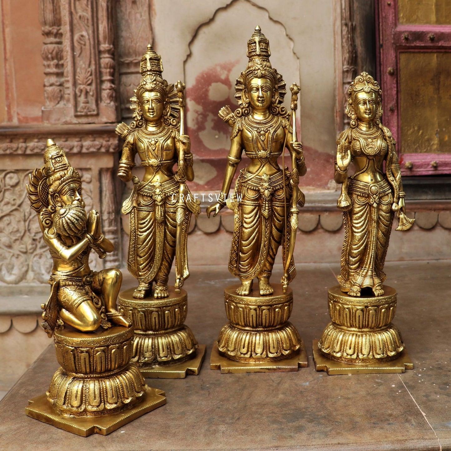 Brass Ramdarbar. Ram Sita Laxman & Hanuman Statues 23"