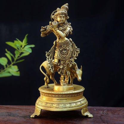 Brass Krishna Statue 11"