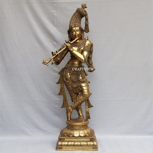 Brass Krishna Artistic Statue. 36"