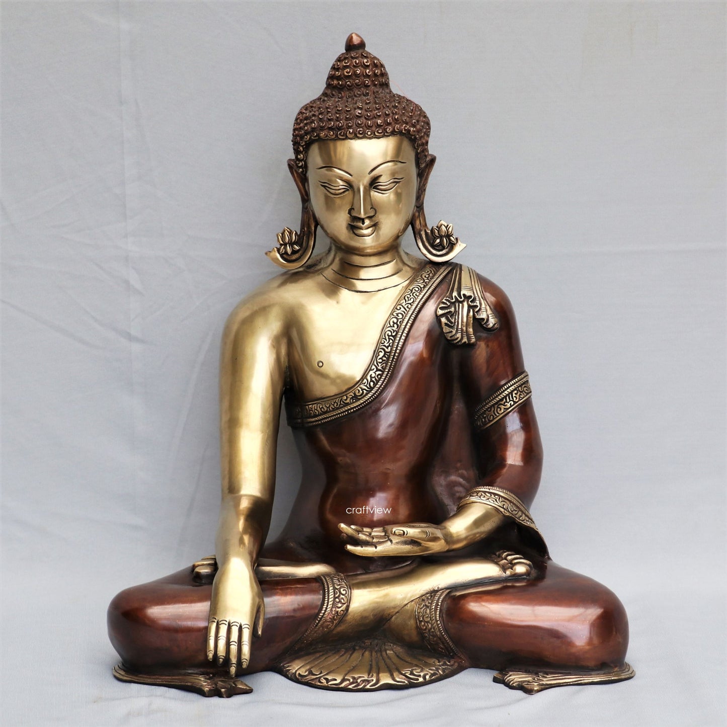 Brass Buddha Meditating Statue 17"