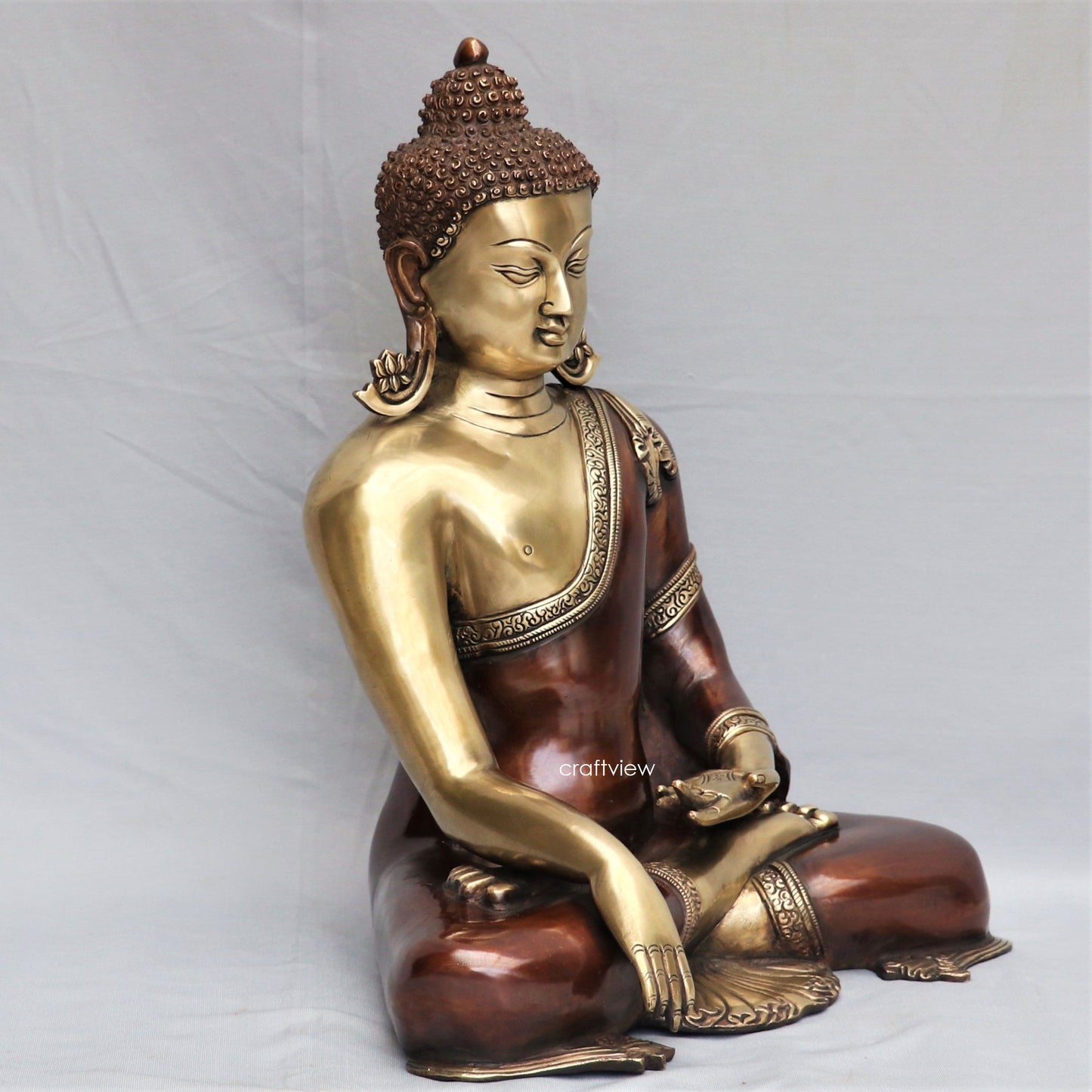 Brass Buddha Meditating Statue 17"