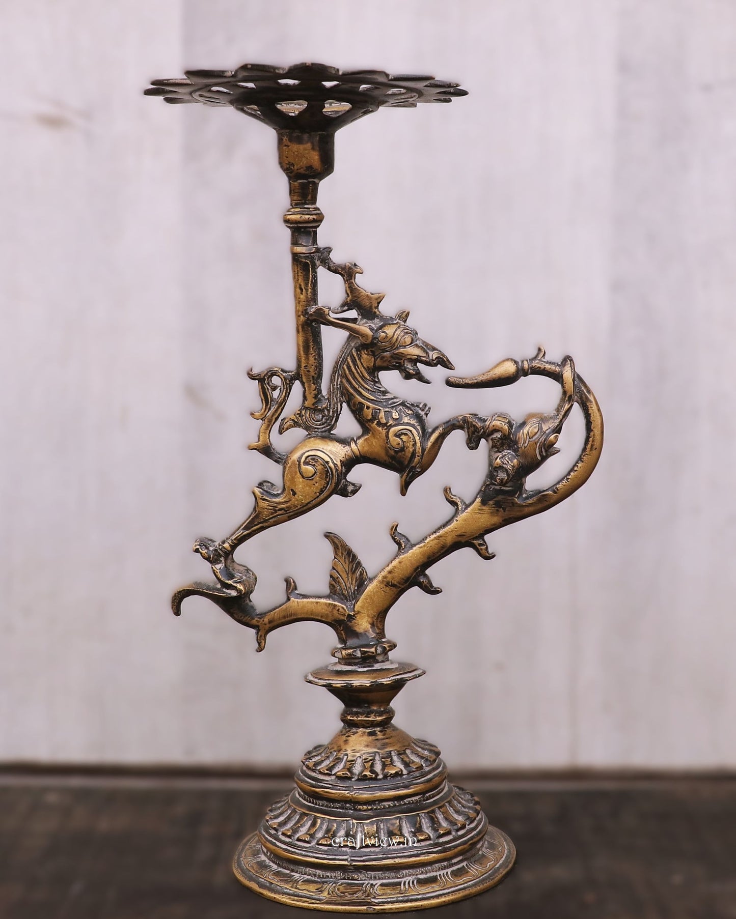 13" Brass Vyala Offering Candle Stand