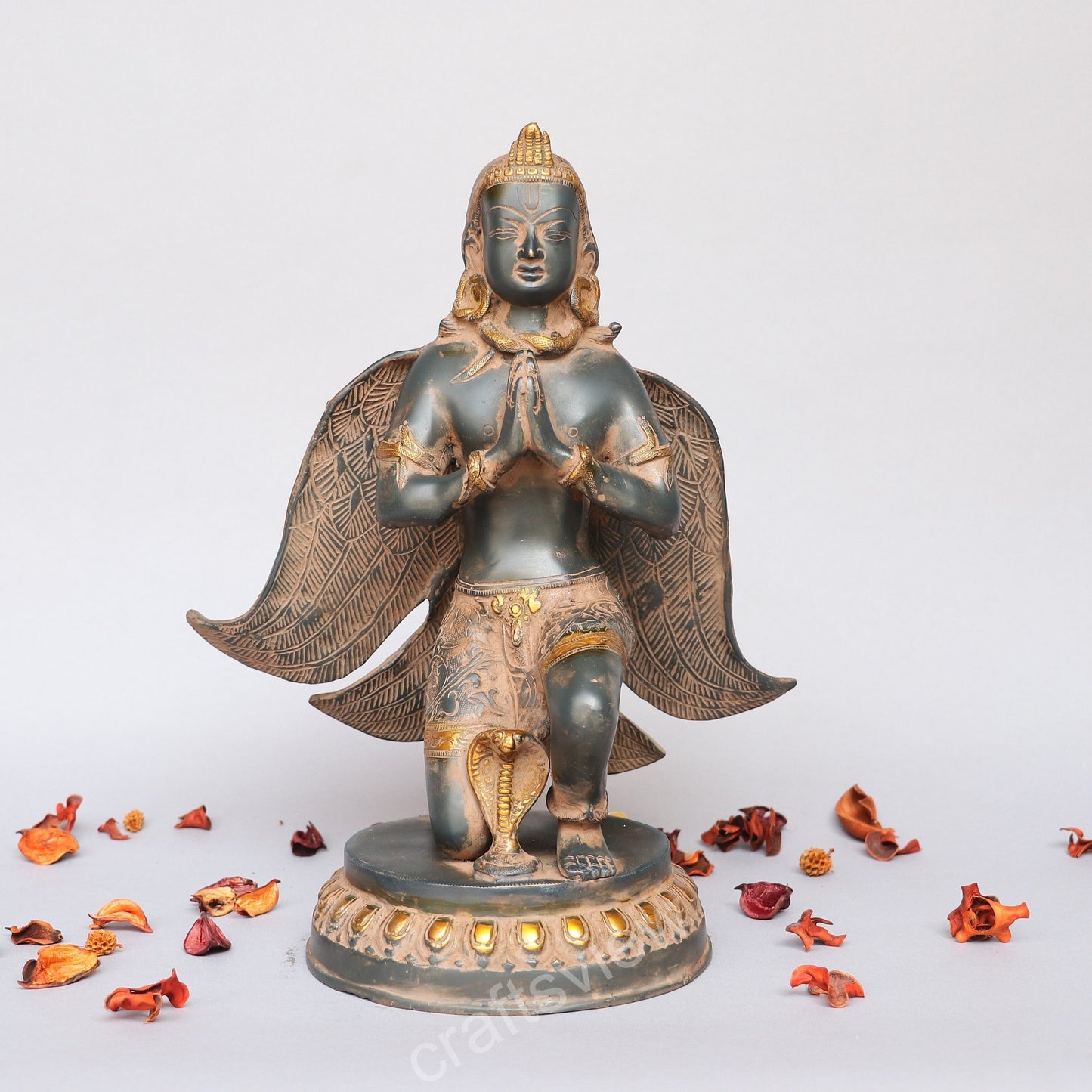 Brass Garuda Idol Sitting on Base