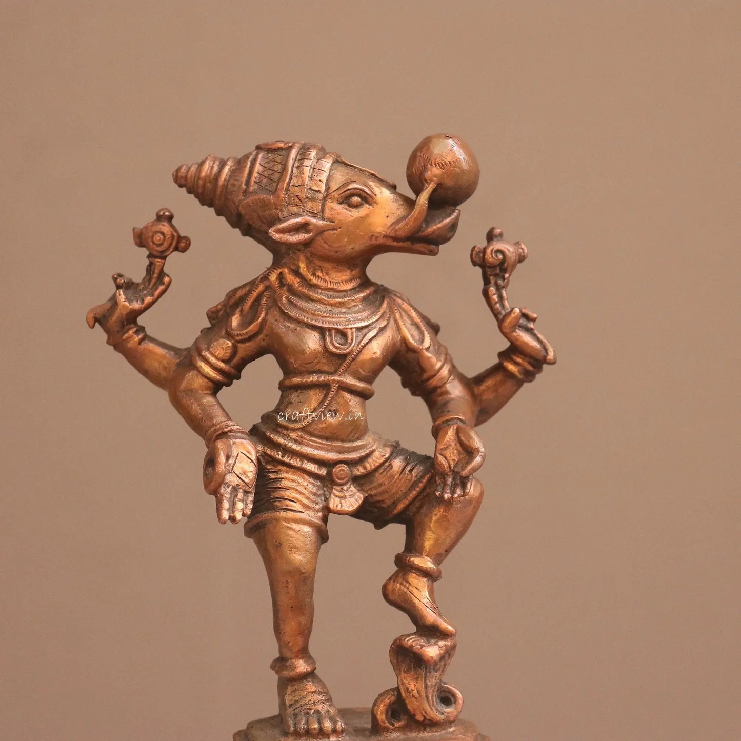 Pure Copper Standing bhoovaraha Idol | Fine Craft | 20 CM Craftsview