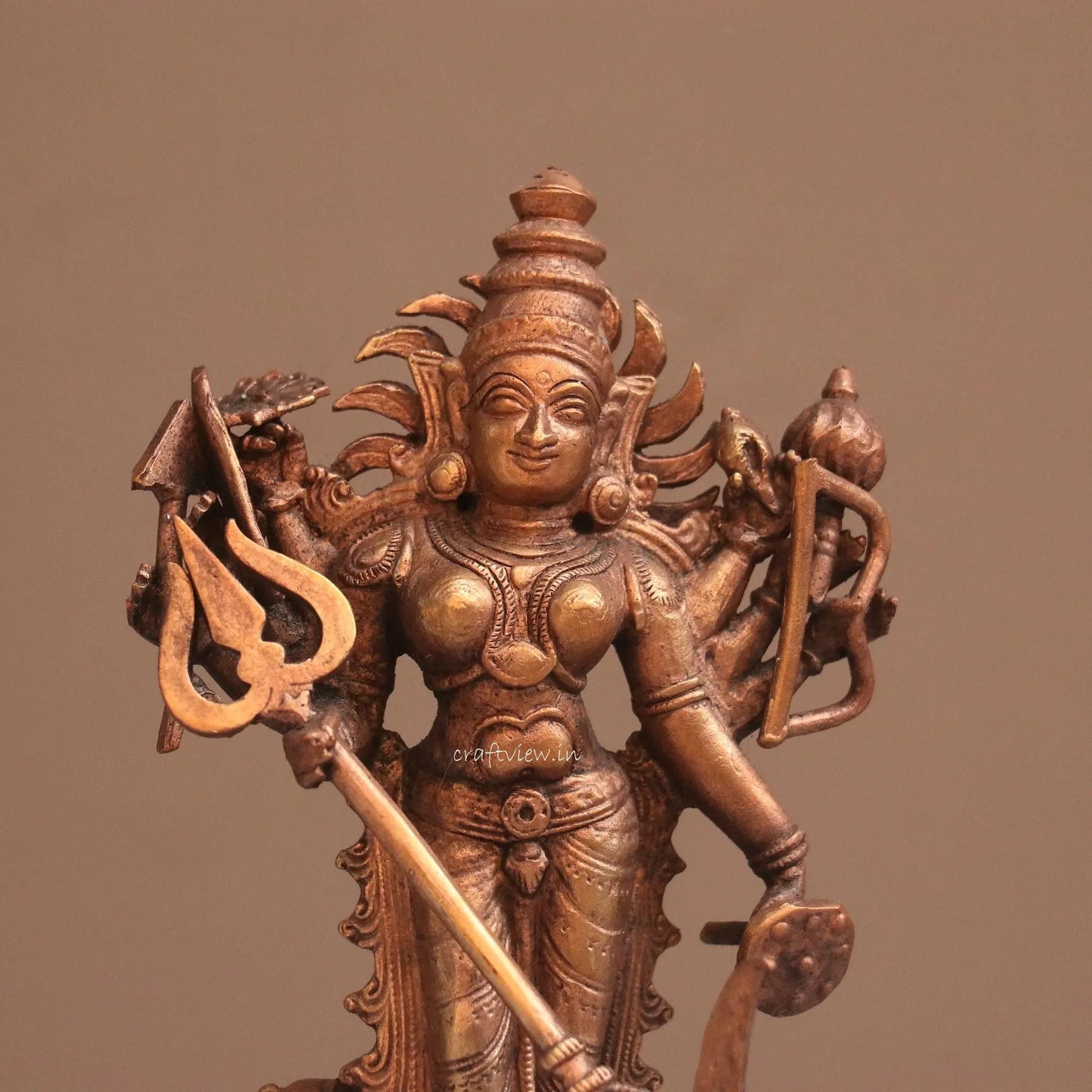 Pure Copper Mahisasur Mardini Durga Idol | Fine Craft | 16 CM Craftsview