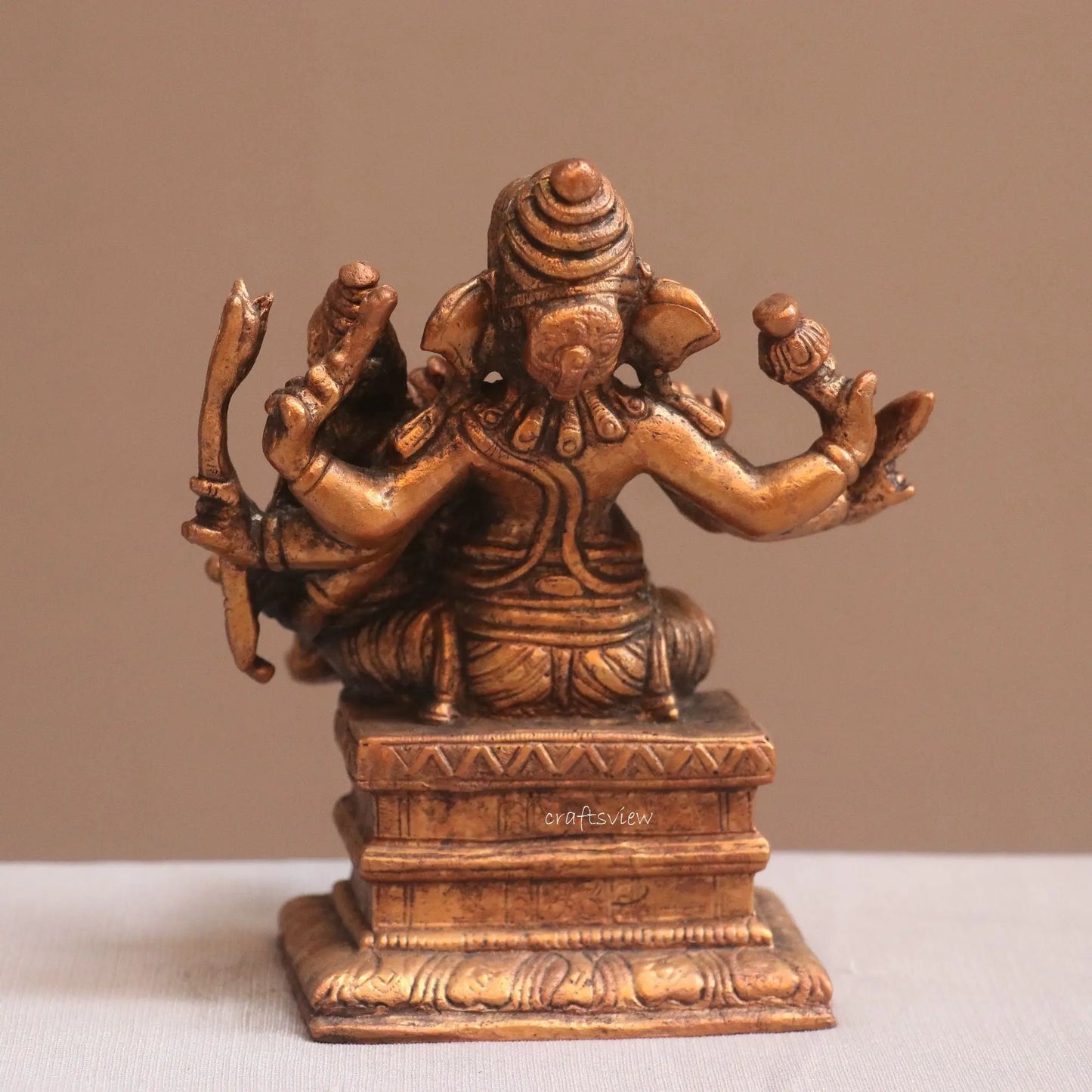 Pure Copper Ganapati Seated with Riddhi Idol | Fine Craft | 13 CM Craftsview