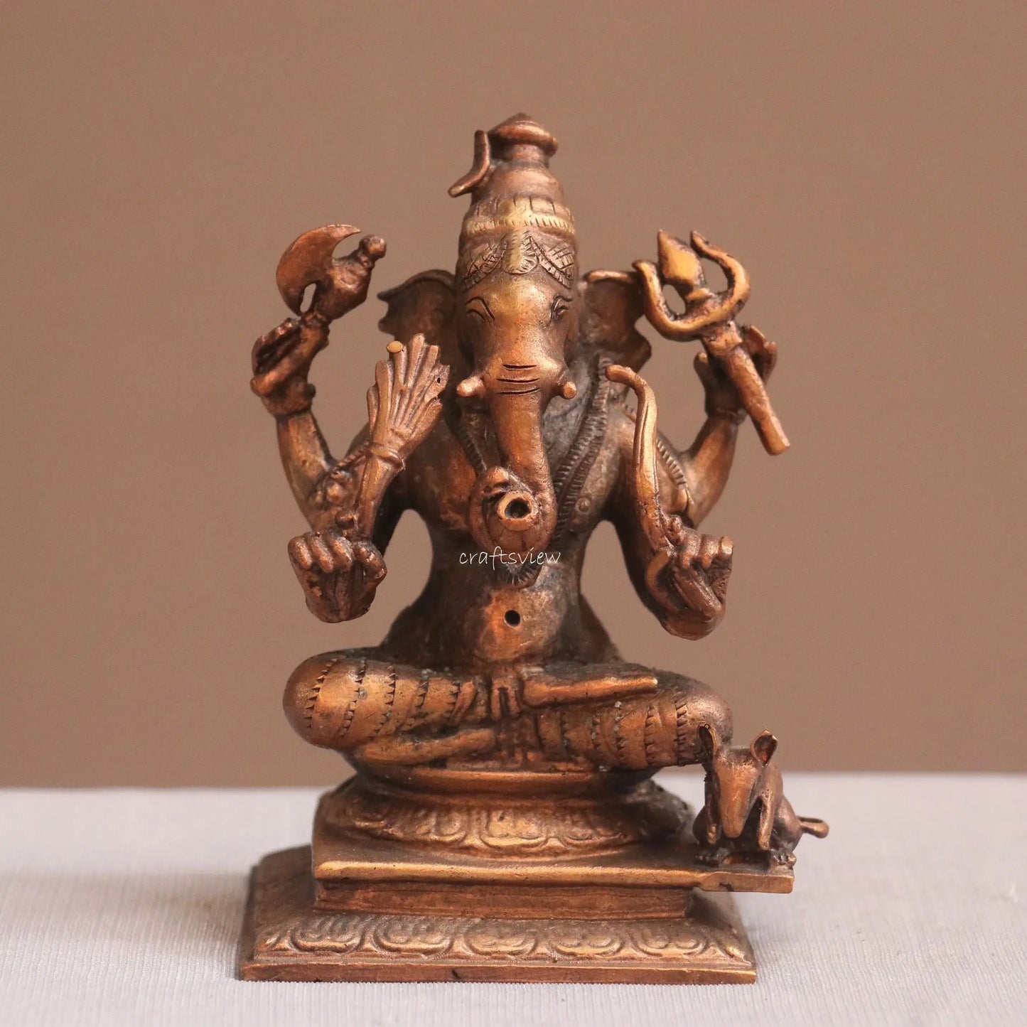 Pure Copper Ganapati Idol | Fine Craft | 10 CM Craftsview