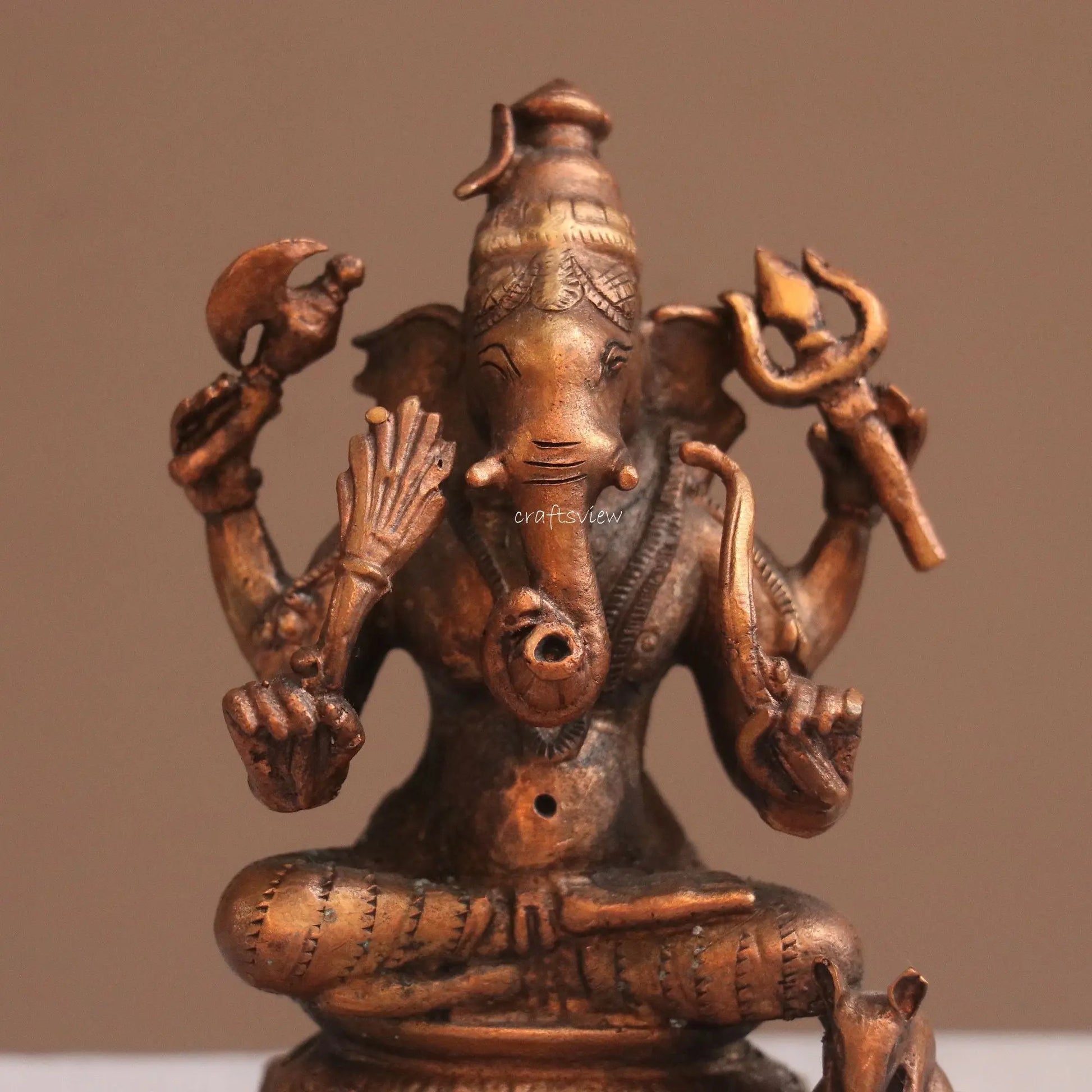 Pure Copper Ganapati Idol | Fine Craft | 10 CM Craftsview