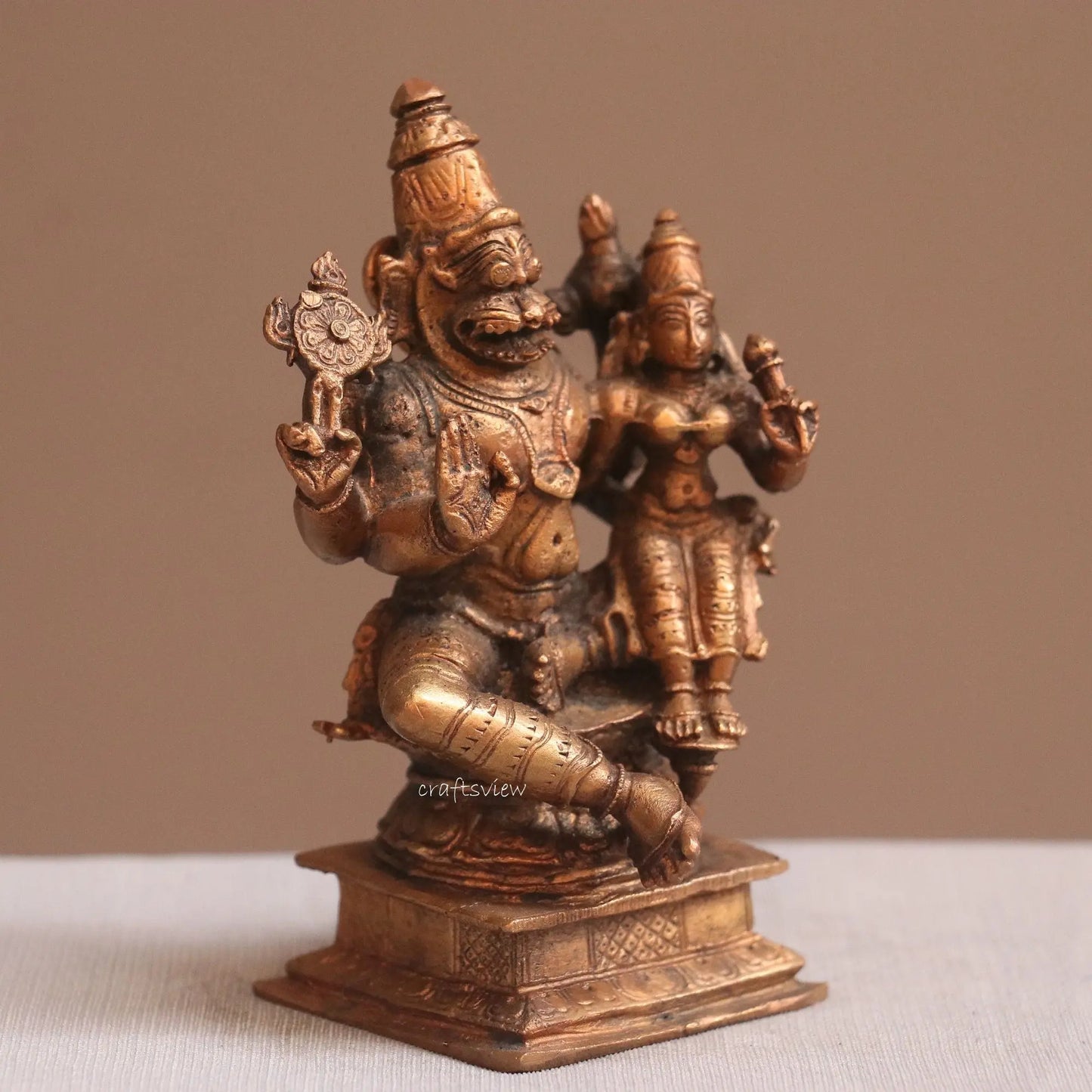 Pure Copper Narsimha Lakshmi Idol | Fine Craft | 10 CM Craftsview