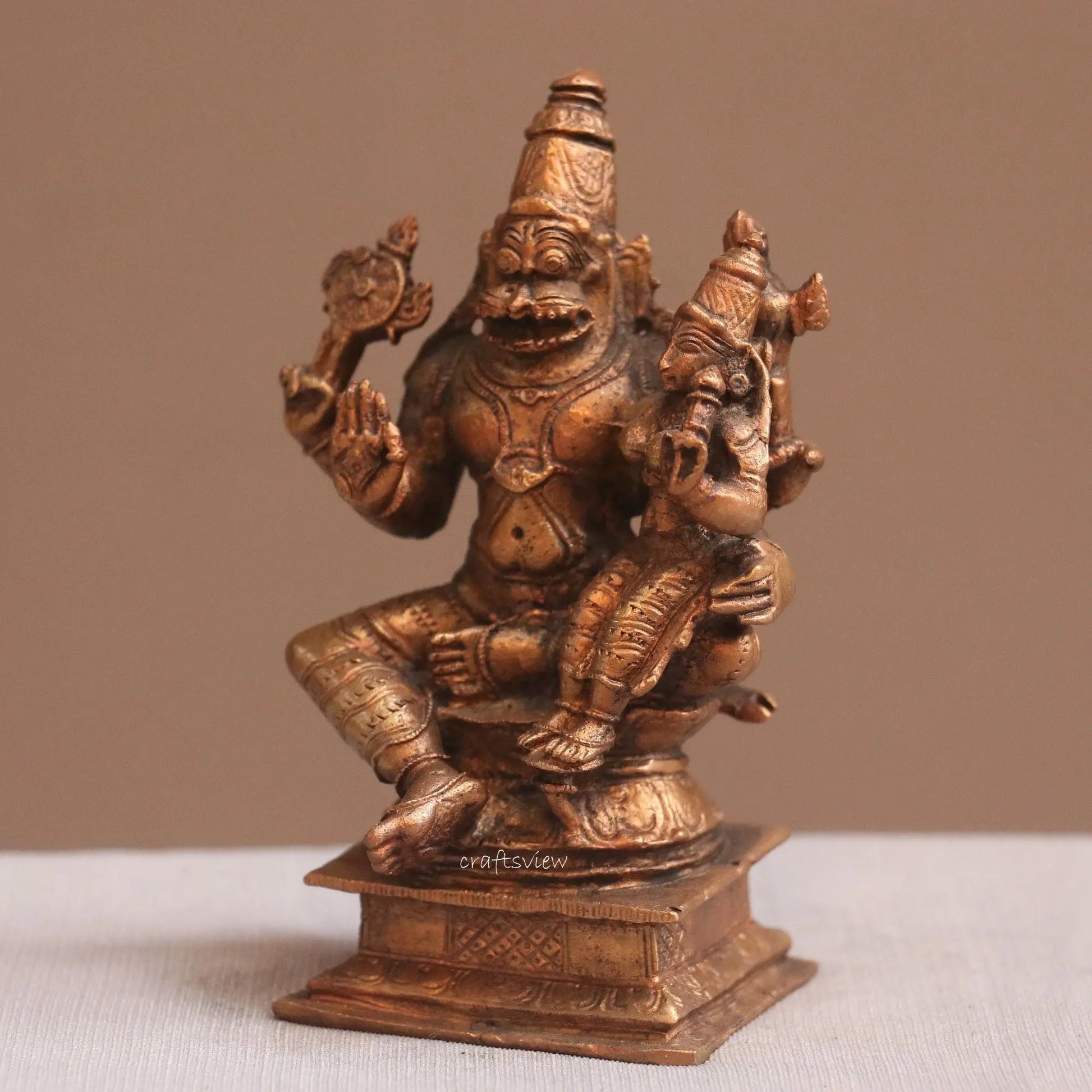 Pure Copper Narsimha Lakshmi Idol | Fine Craft | 10 CM Craftsview