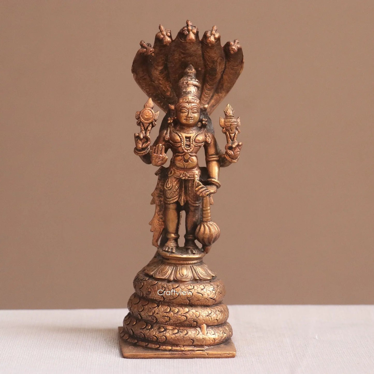 Pure Copper Standing Vishnu Idol | Fine Craft | 16 CM Craftsview