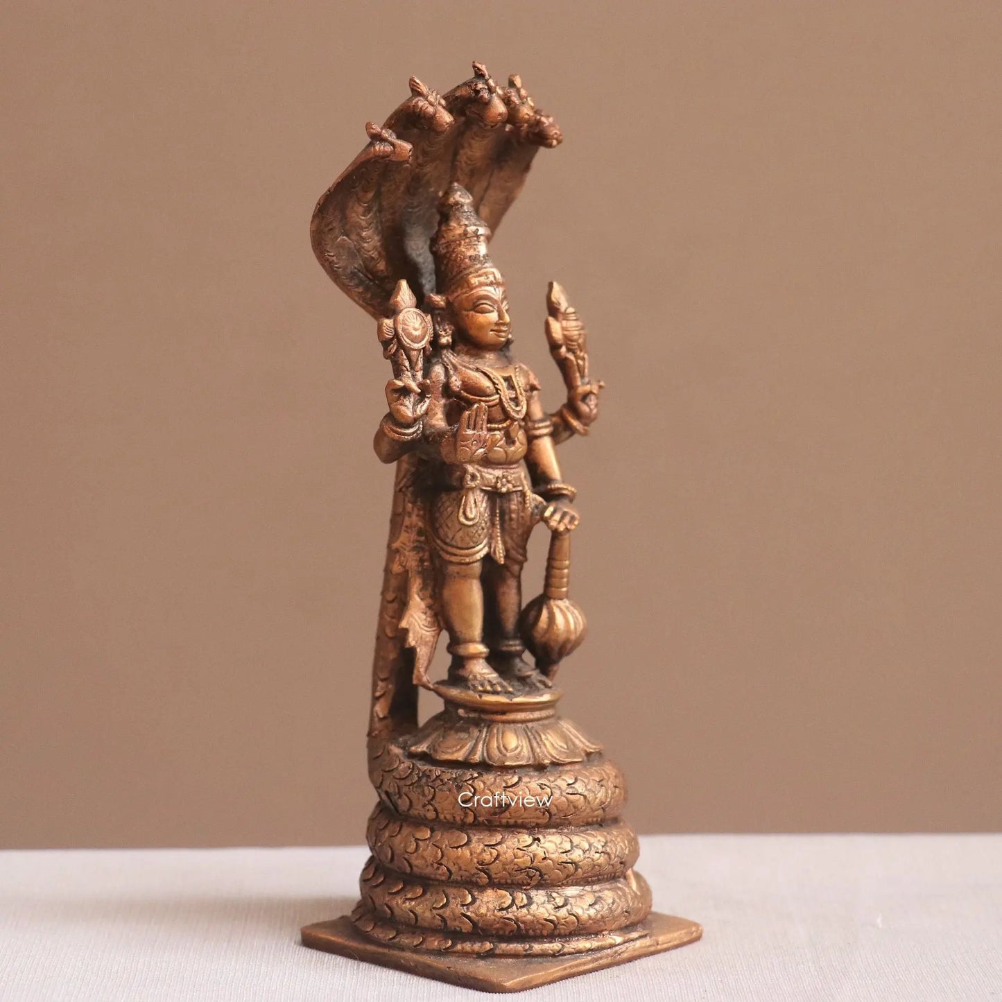 Pure Copper Standing Vishnu Idol | Fine Craft | 16 CM Craftsview