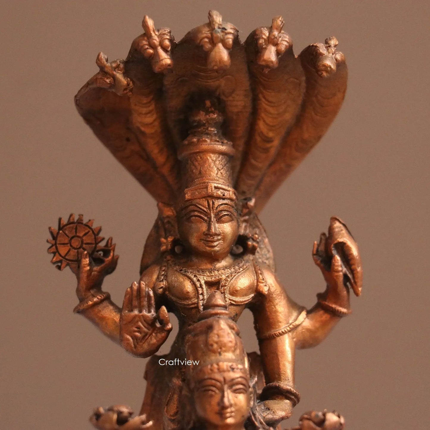 Pure Copper Standing Vishnu Lakshmi Idol | Fine Craft | 15 CM Craftsview