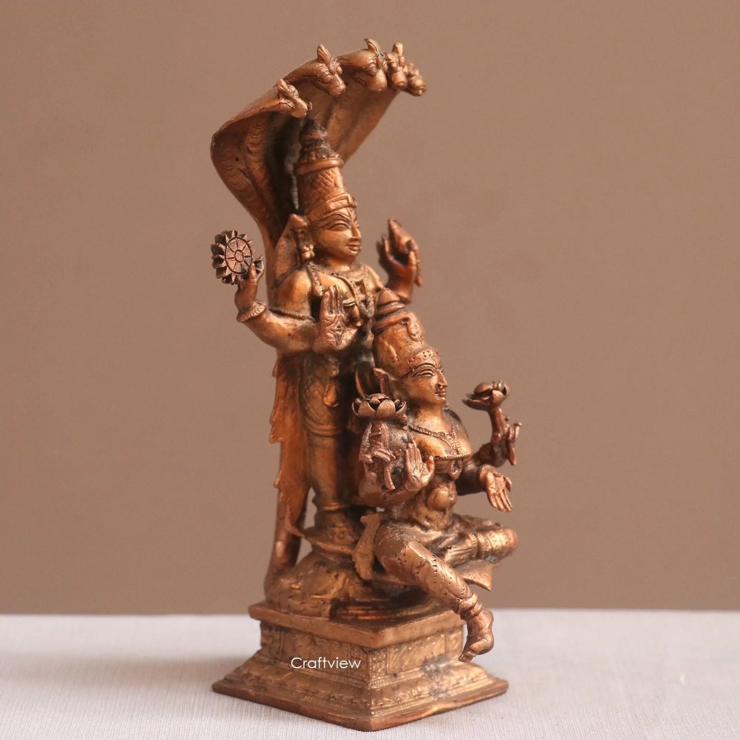 Pure Copper Standing Vishnu Lakshmi Idol | Fine Craft | 15 CM Craftsview