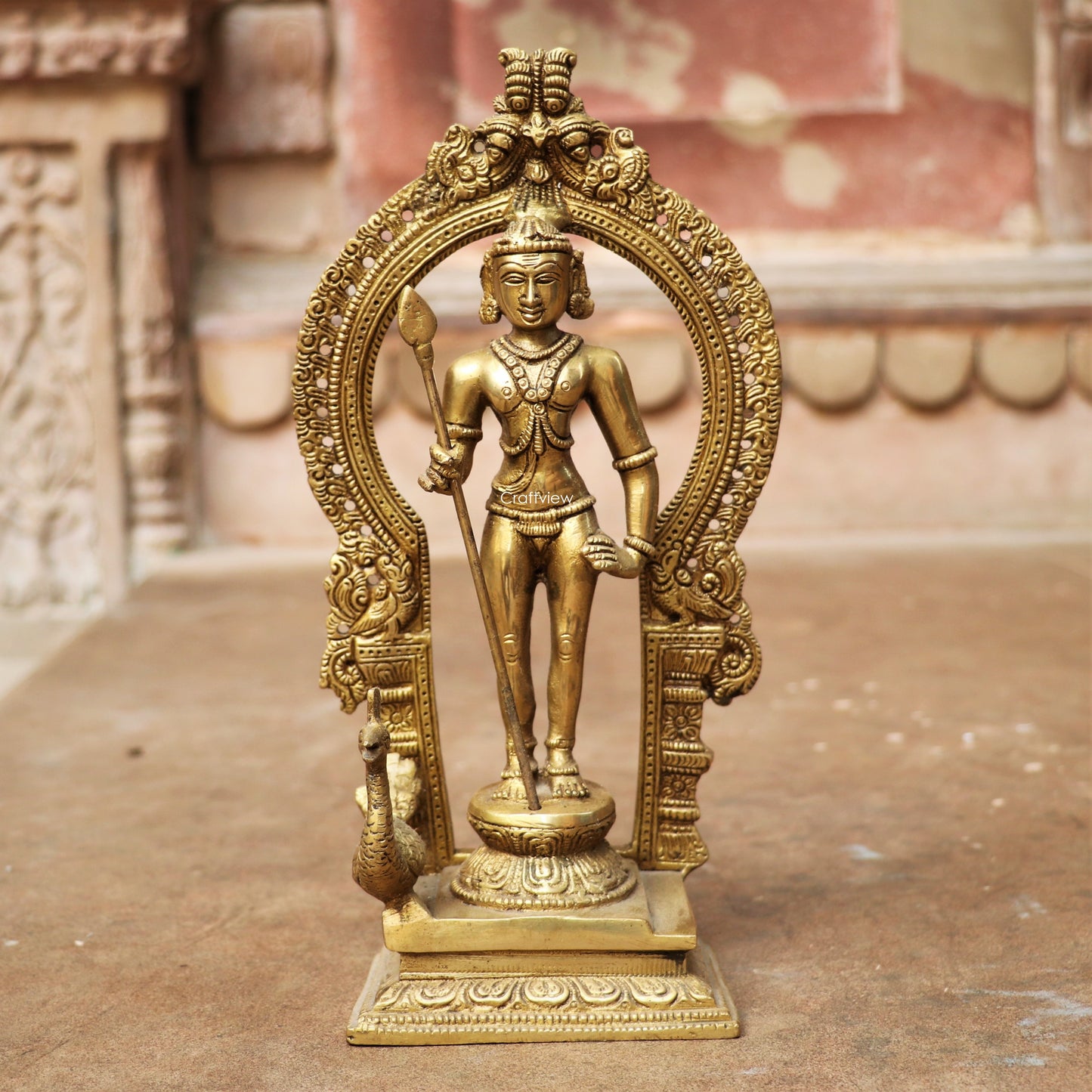 Brass Murgan Statue With Prabhavali