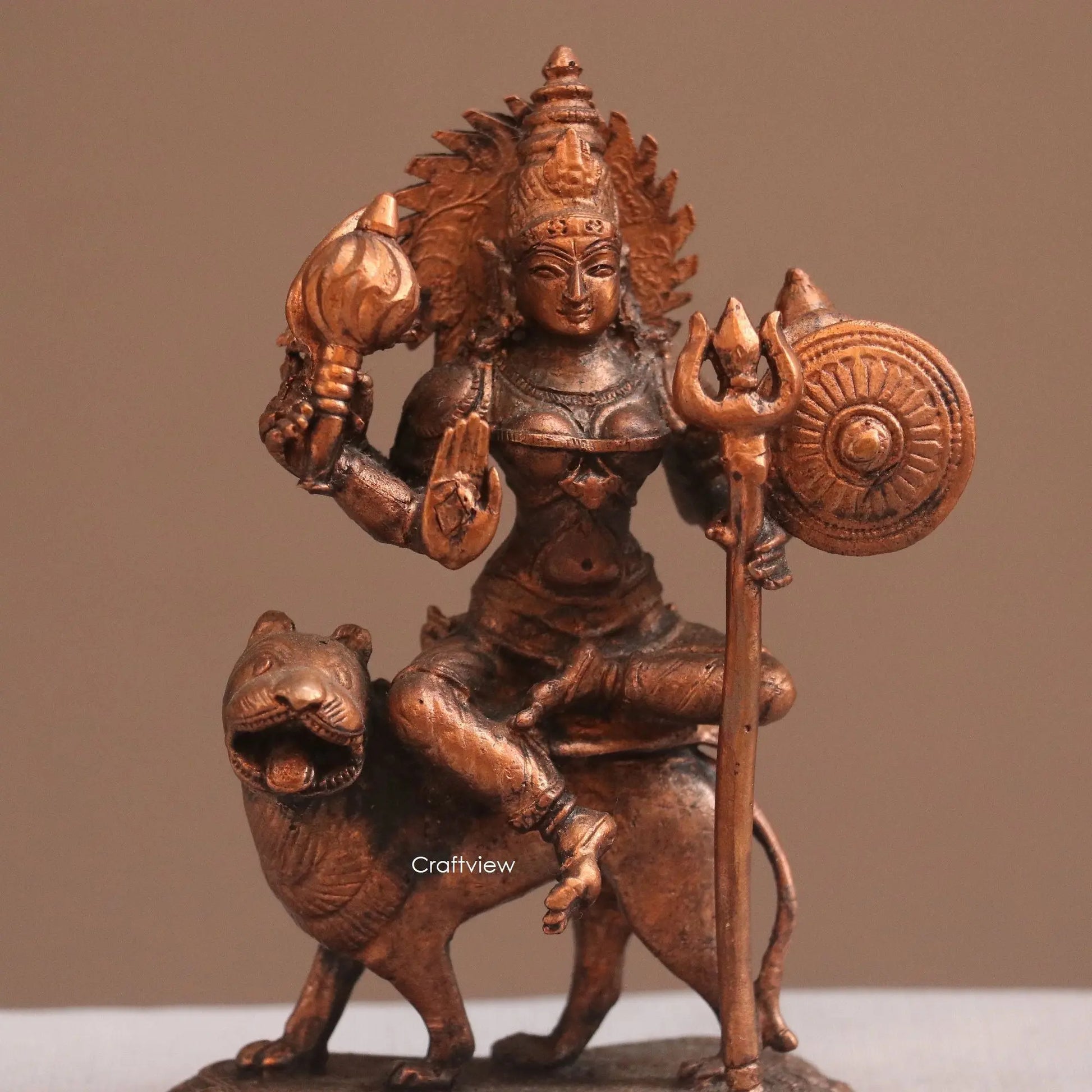 Pure Copper Mahisasur Mardini Durga Idol | Fine Craft | 12 CM Craftsview