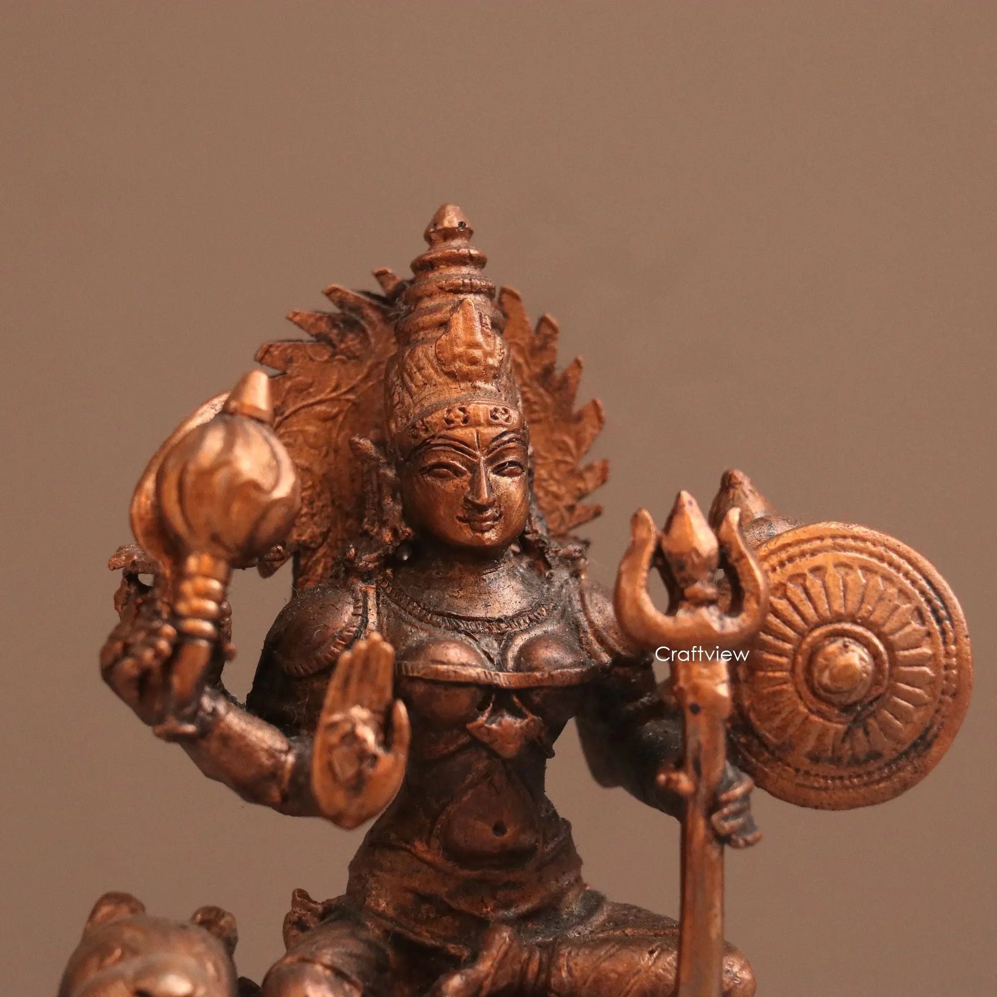 Pure Copper Mahisasur Mardini Durga Idol | Fine Craft | 12 CM Craftsview