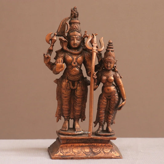 Pure Copper Shiva Gauri Parvati Idol | Fine Craft | 16 CM Craftsview