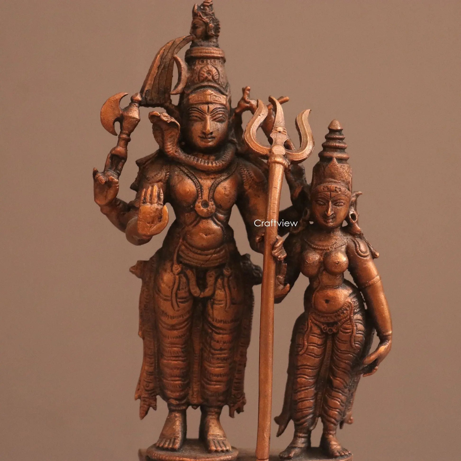 Pure Copper Shiva Gauri Parvati Idol | Fine Craft | 16 CM Craftsview