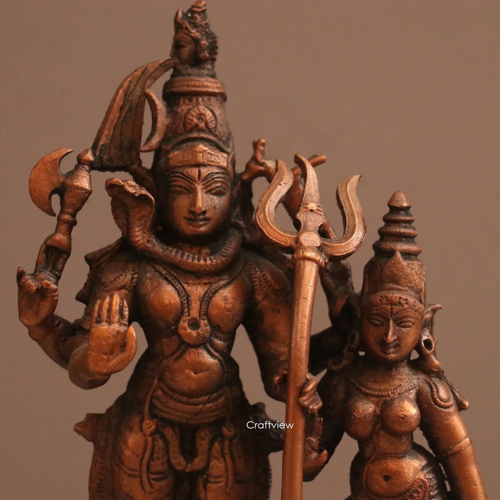 Pure Copper Shiva Gauri Parvati Idol | Fine Craft | 16 CM Craftsview