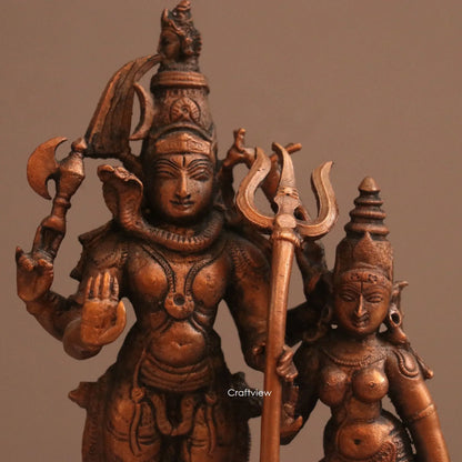 Pure Copper Shiva Gauri Parvati Idol | Fine Craft | 16 CM Craftsview