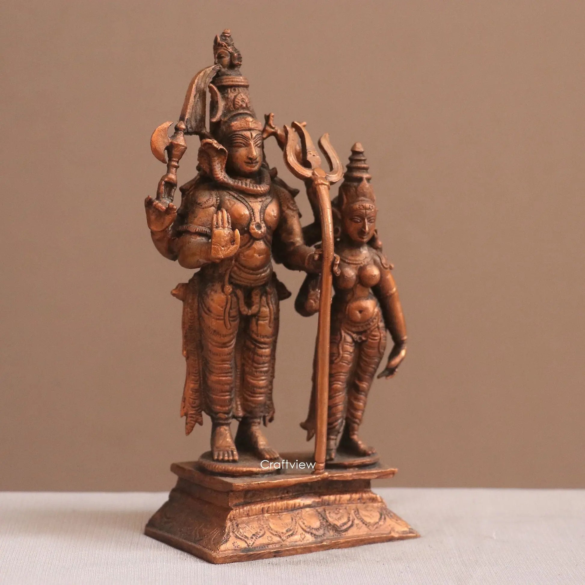 Pure Copper Shiva Gauri Parvati Idol | Fine Craft | 16 CM Craftsview