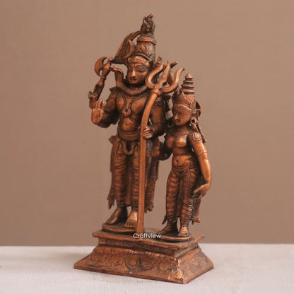 Pure Copper Shiva Gauri Parvati Idol | Fine Craft | 16 CM Craftsview