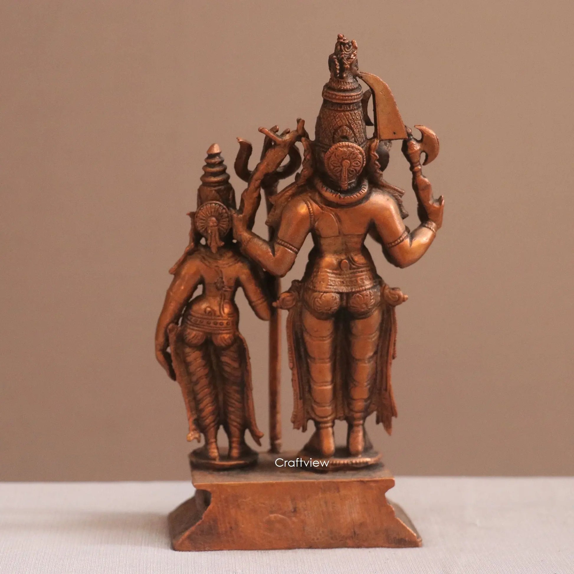 Pure Copper Shiva Gauri Parvati Idol | Fine Craft | 16 CM Craftsview