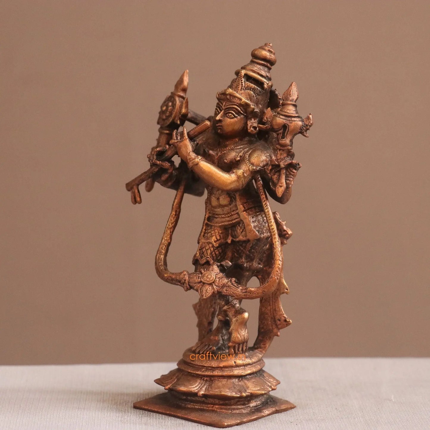 Pure Copper Krishna Idol | Fine Craft | 14 CM Craftsview